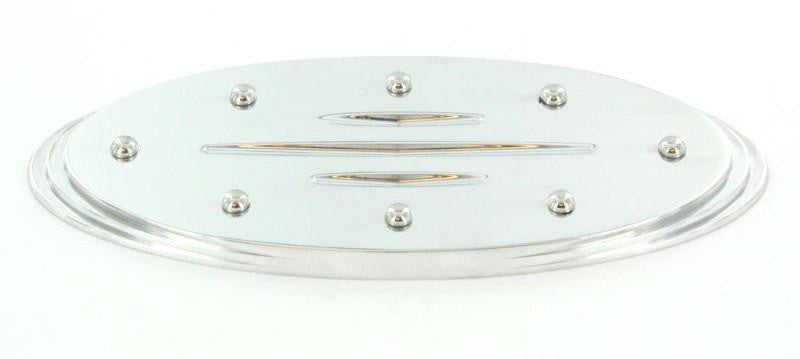 All Sales Grille Emblem Oval Step Style Polished With Rivets And Ball Milled Lines 7 Length