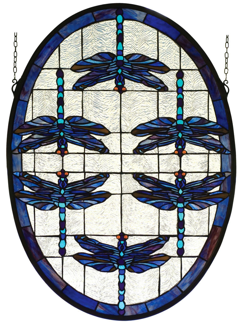 22 Inch W X 30 Inch H Dragonflies Oval Stained Glass Window
