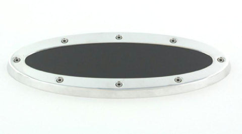 All Sales Grille Emblem Oval Race Style Polished With Black Insert 5 1-2 Length