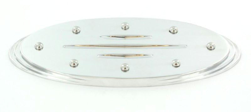 All Sales Grille Emblem Oval Step Style Polished With Rivets And Ball Milled Lines 5 1-2 Length