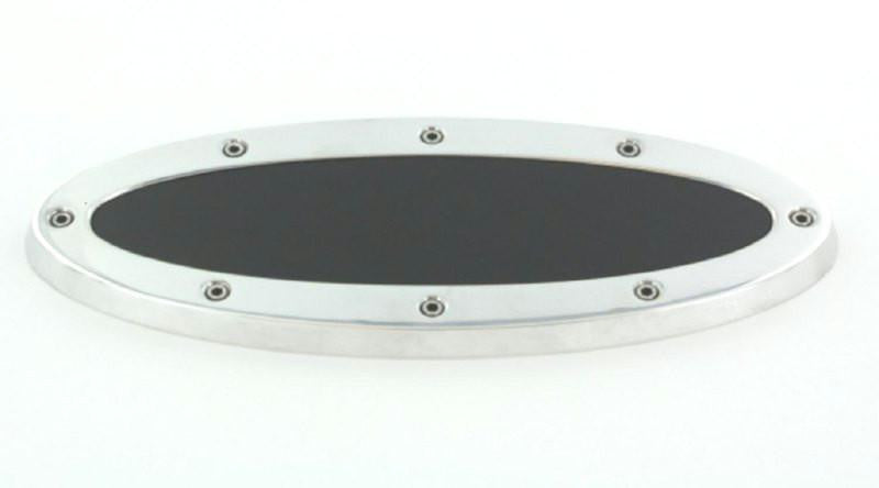 All Sales Grille Emblem Oval Race Style Polished With Black Insert 13 Length