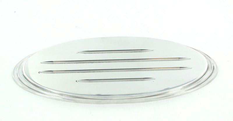 All Sales Tailgate Emblem Oval Step Style Polished With Ball Milled Lines 5 1-2 Length