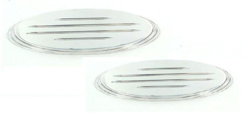 All Sales Grille - Tailgate Emblem Oval Step Style Polished With Ball Milled Lines 13 Front 9 Rear Length