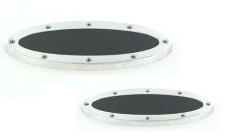 All Sales Grille - Tailgate Emblem Oval Race Style Polished With Black Insert 13 Front 9 Rear Length