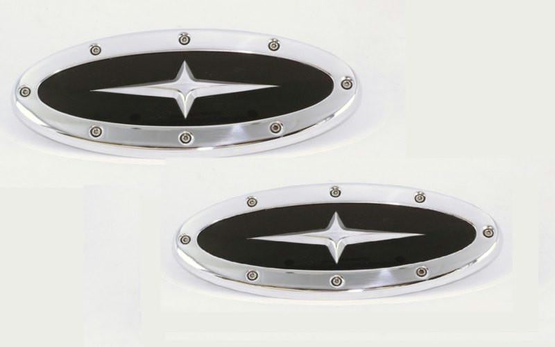 All Sales Grille - Tailgate Emblem Oval Race Style Polished With Black And Cross Insert 13 Front 9 Rear Length