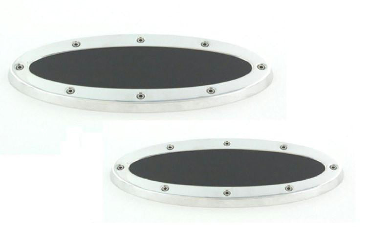 All Sales Grille - Tailgate Emblem Oval Race Style Polished With Black Insert 7 Front 5 1-2 Rear Length