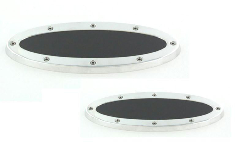 All Sales Grille - Tailgate Emblem Oval Race Style Polished With Black Insert 9 Front 5 1-2 Rear Length