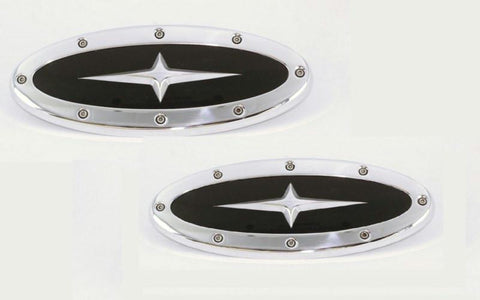 All Sales Grille - Tailgate Emblem Oval Race Style Polished With Black And Cross Insert 9 Front 5 1-2 Rear Len