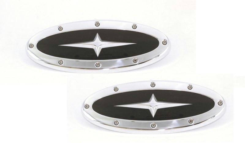 All Sales Grille - Tailgate Emblem Oval Race Style Polished With Black And Cross Insert 9 Front 9 Rear Length