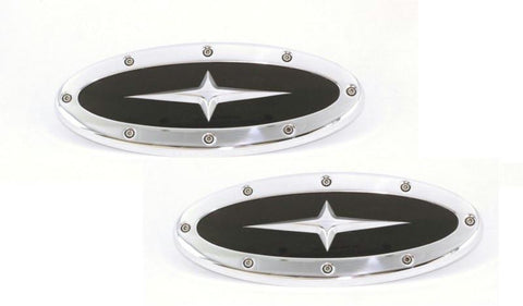 All Sales Grille - Tailgate Emblem Oval Race Style Polished With Black And Cross Insert 9 Front 9 Rear Length