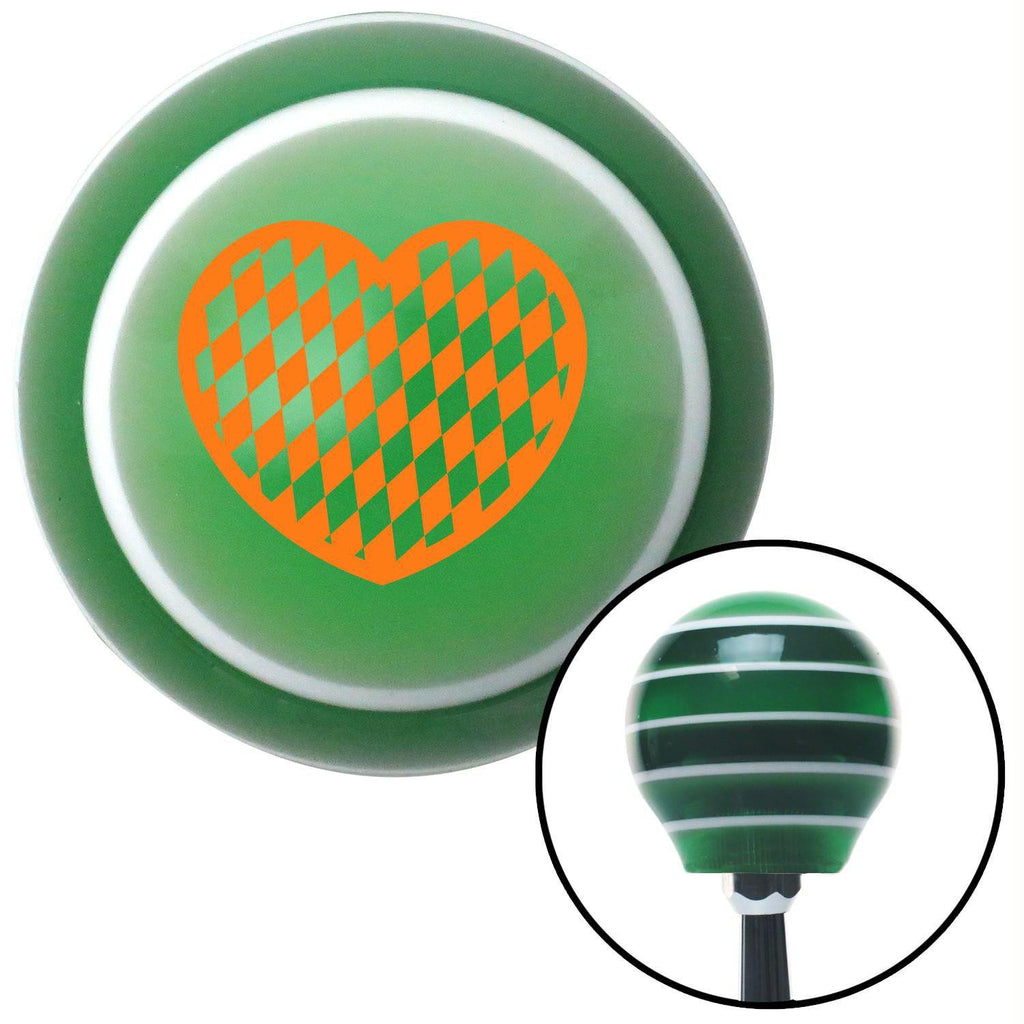 Orange Checkered Heart Green Stripe Shift Knob with M16 x 15 Insert