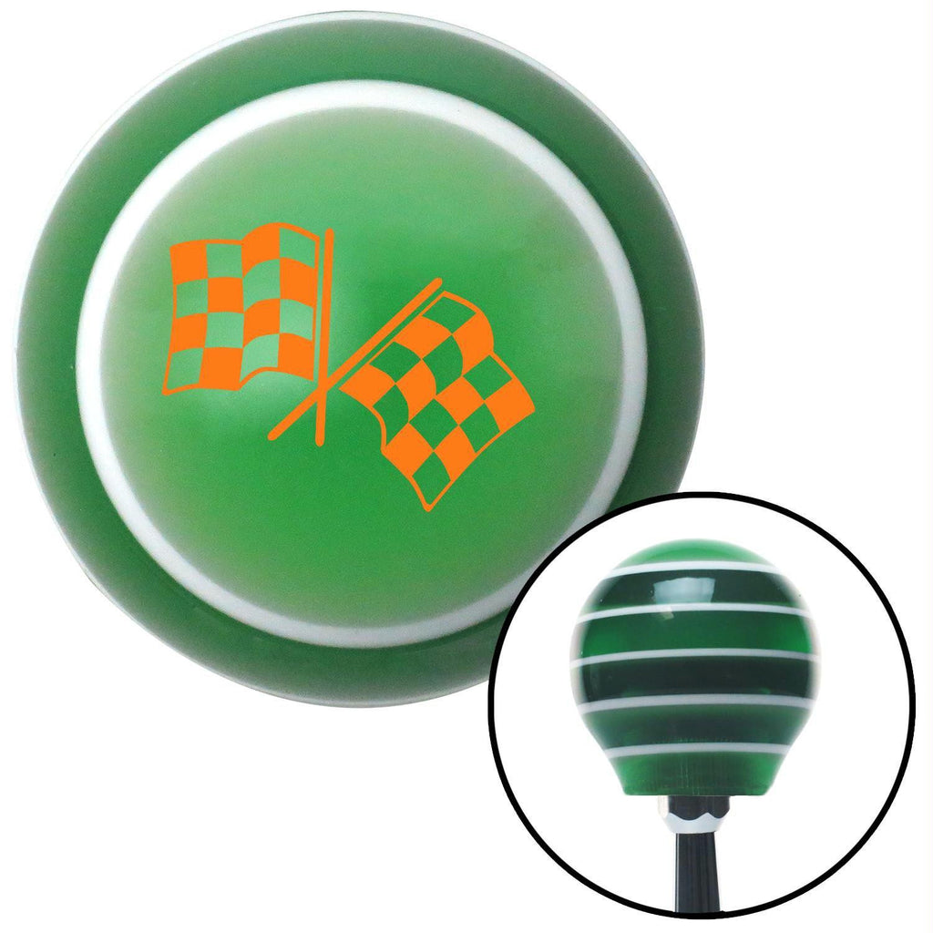 Orange Checkered Flags Green Stripe Shift Knob with M16 x 15 Insert