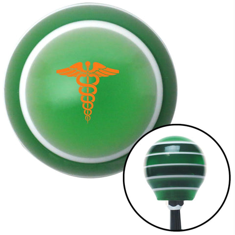 Orange Caduceus Symbol Green Stripe Shift Knob with M16 x 15 Insert