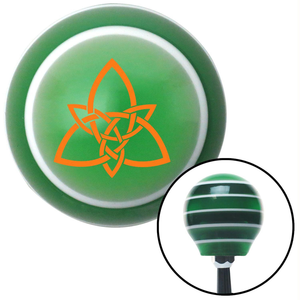 Orange Celtic Design 3 Green Stripe Shift Knob with M16 x 15 Insert