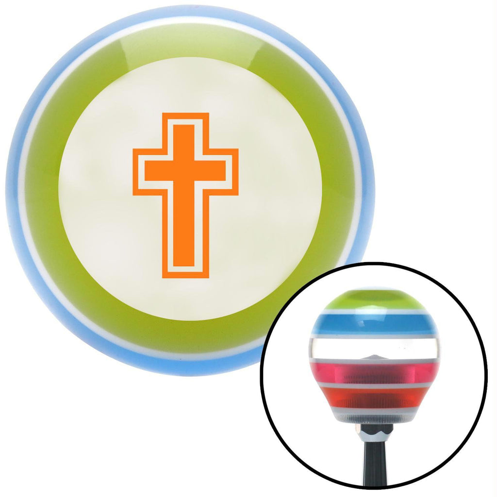 Orange Christian Cross  Stripe Shift Knob with M16 x 15 Insert