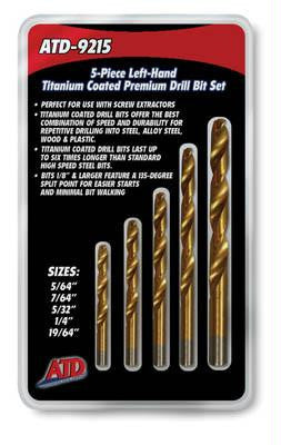 5-Piece Left-Handed Titanium Coated HSS Drill Bit Set