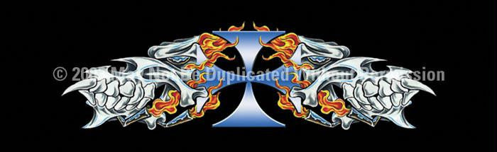 Window Graphic - 20x65 Flaming Skulls Tattoo