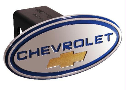 Chevy - Chevrolet - Blue w- Gold Bowtie - Oval - 2 Inch Billet Hitch Cover