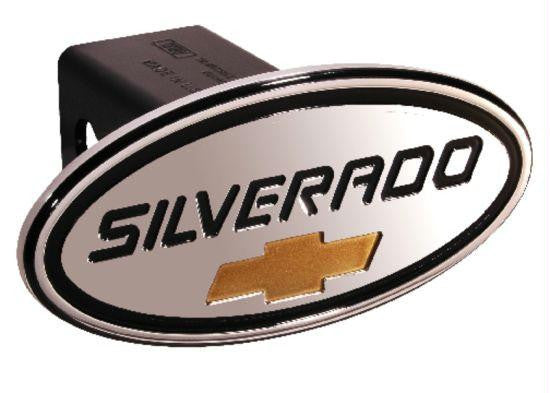 Chevy - Silverado - Black w- Gold Bowtie - Oval - 2 Inch Billet Hitch Cover