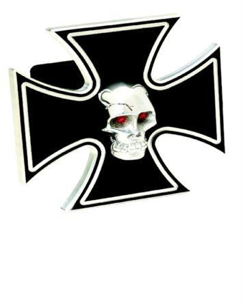 Iron Cross - Black w- Chromed Skull - 2 Inch Billet Hitch Cover