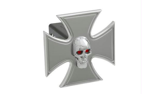 Iron Cross - Polished w- Chromed Skull - 2 Inch Billet Hitch Cover