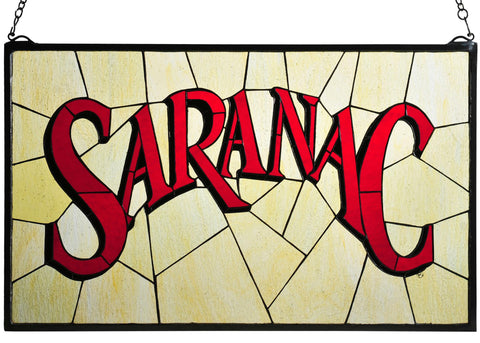 28 Inch W X 17 Inch H Saranac Stained Glass Window