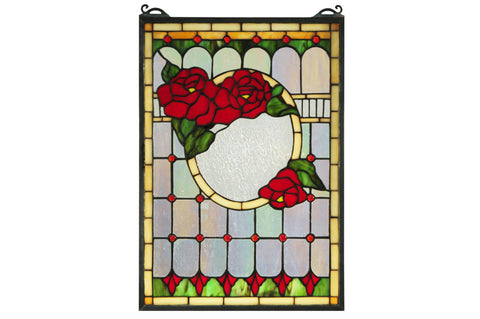 14 Inch W X 20 Inch H Morgan Rose Stained Glass Window