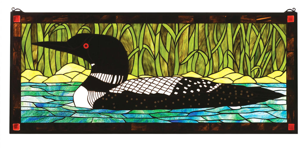 40 Inch W X 17 Inch H Loon Stained Glass Window