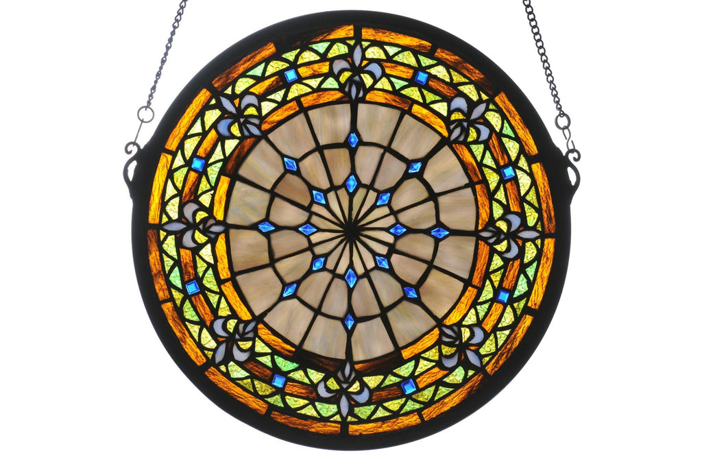 13 Inch W X 13 Inch H Fleur-de-lis Medallion Stained Glass Window