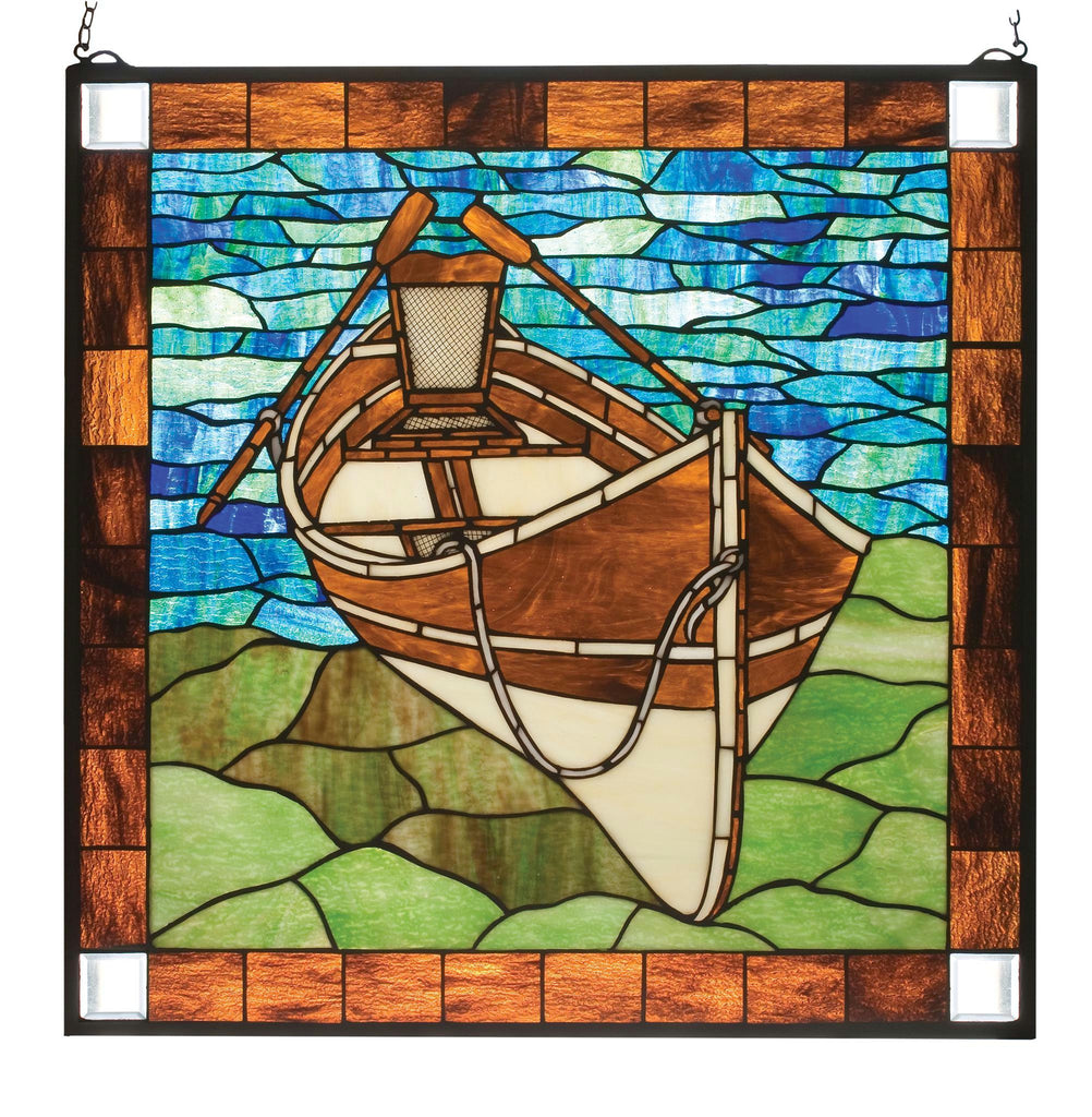 26 Inch W X 26 Inch H Beached Guideboat Stained Glass Window