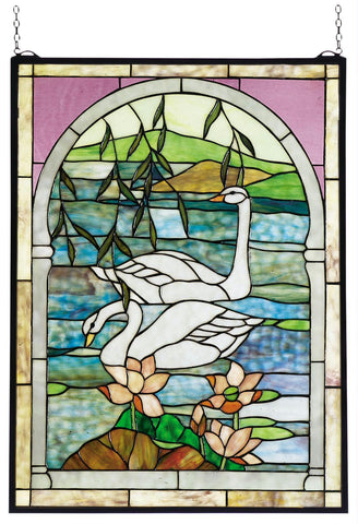 22 Inch W X 30 Inch H Swans Stained Glass Window