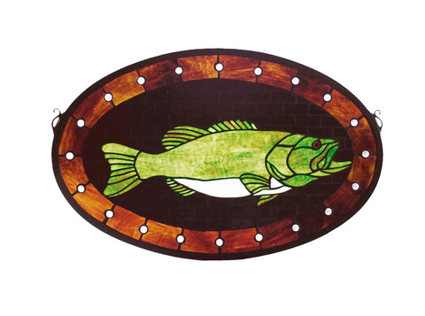 22 Inch W X 14 Inch H Bass Plaque Stained Glass Window