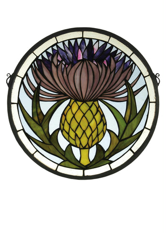 17 Inch W X 17 Inch H Thistle Medallion Stained Glass Window