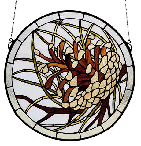 17 Inch W X 17 Inch H Pinecone Medallion Stained Glass Window