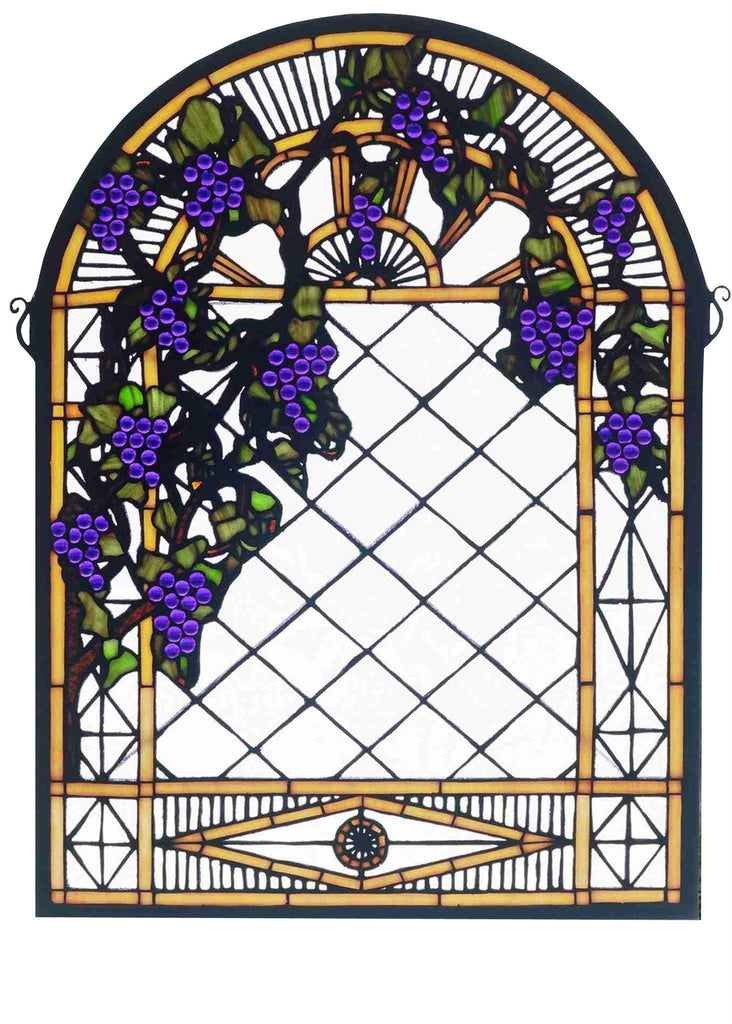 22 Inch W X 30 Inch H Grape Diamond Trellis Stained Glass Window