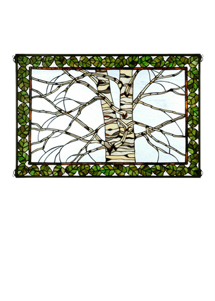 36 Inch W X 24 Inch H Birch Tree In Winter Stained Glass Window