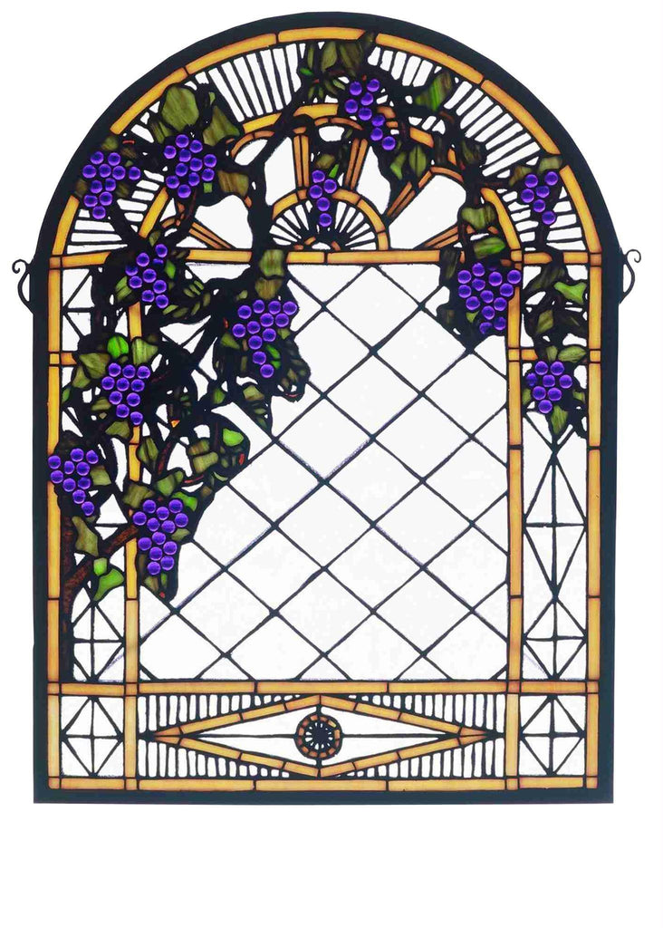 16 Inch W X 22 Inch H Grape Diamond Trellis Stained Glass Window