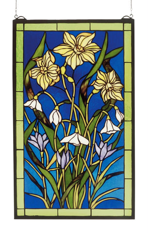 15 Inch W X 25 Inch H Spring Bouquet Stained Glass Window