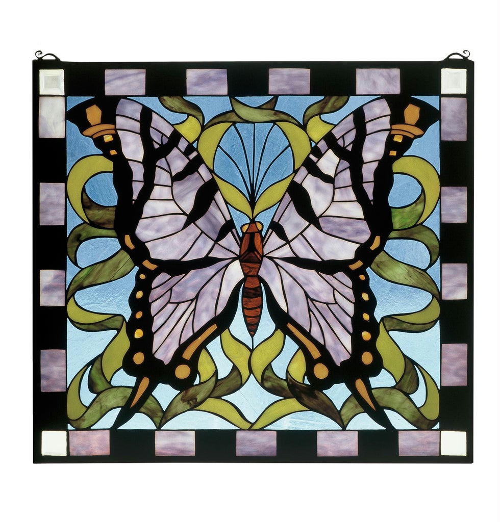 25 Inch W X 23 Inch H Butterfly Stained Glass Window