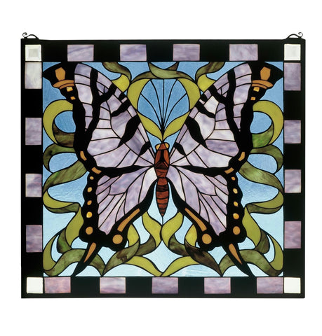 25 Inch W X 23 Inch H Butterfly Stained Glass Window