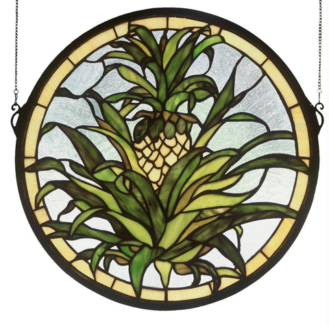 16 Inch W X 16 Inch H Welcome Pineapple Medallion Stained Glass Window