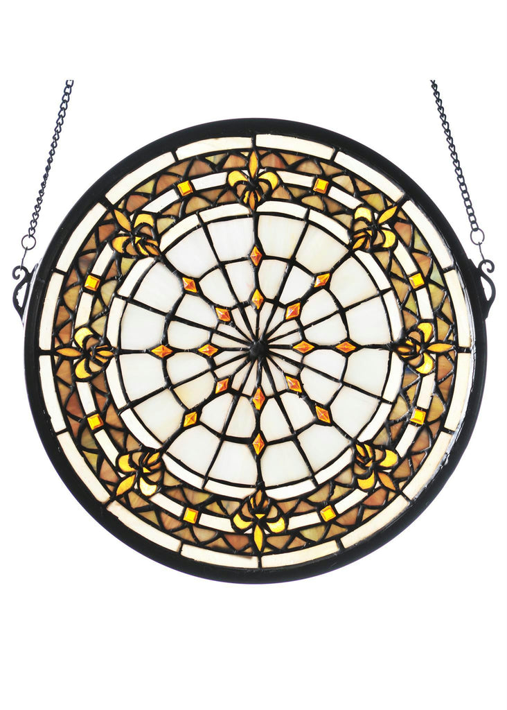 13 Inch Round Fleur-de-lis Medallion Stained Glass Window