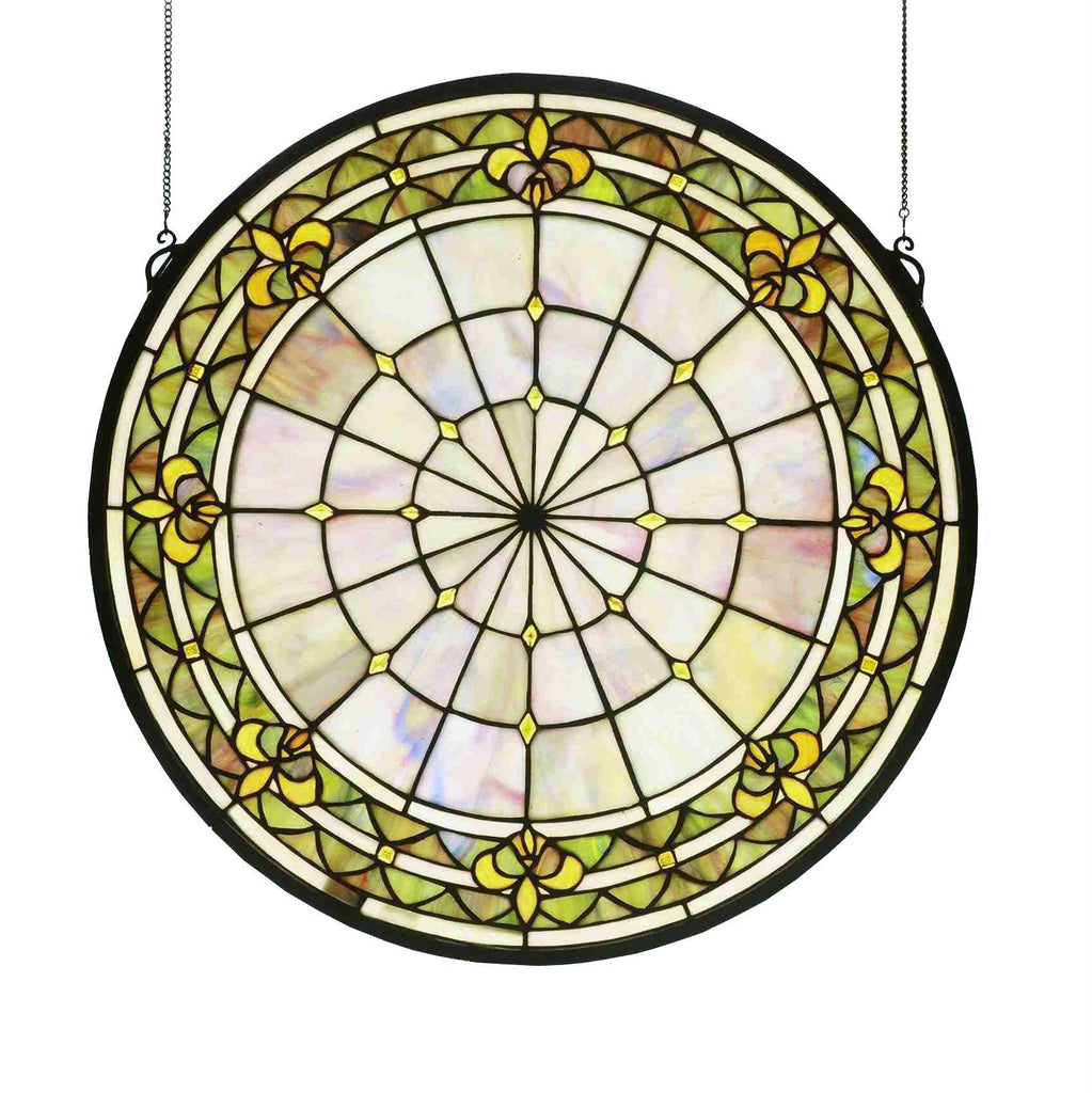 21 Inch W X 21 Inch H Fleur-de-lis Medallion Stained Glass Window