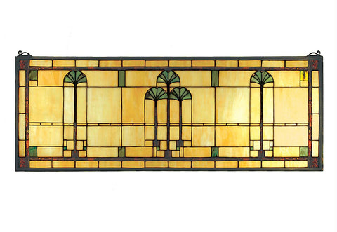 35 Inch W X 13 Inch H Ginkgo Stained Glass Window