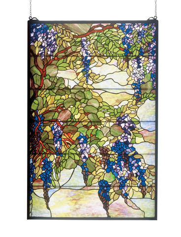 32 Inch W X 48 Inch H Tiffany Wisteria & Snowball Stained Glass Window