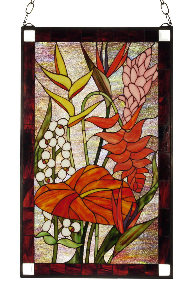 20 Inch W X 32 Inch H Tropical Floral Stained Glass Window