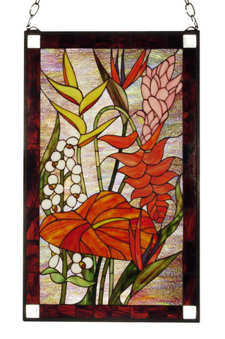 20 Inch W X 32 Inch H Tropical Floral Stained Glass Window