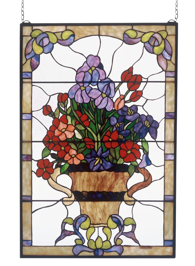 24 Inch W X 36 Inch H Floral Arrangement Stained Glass Window