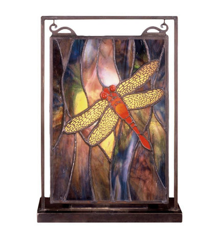 9.5 Inch W X 10.5 Inch H Tiffany Dragonfly Lighted Mini Tabletop Window