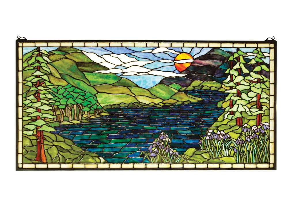 40 Inch W X 20 Inch H Sunset Meadow Stained Glass Window